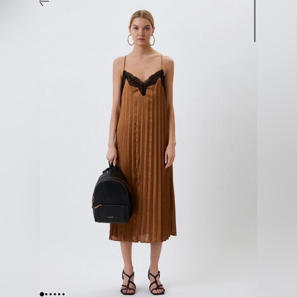 LIU JO Camel Women's Midi Dress pleated chocolate brown size  4